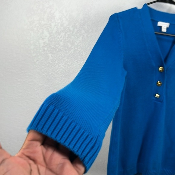 Charter Club Women’s Cotton Blend Henley Imperial Blue Sweater Top Gold Pullover - Picture 5 of 9